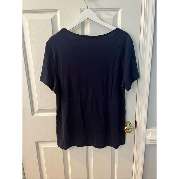 Karen Scott Navy Wide Neck Crystal American Flag  Heart 4th of July T-Shirt sz X - Picture 4 of 4